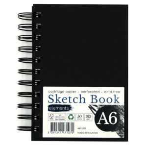 Elements A6 Wiro-O Sketchbook, Portrait, Black Cover